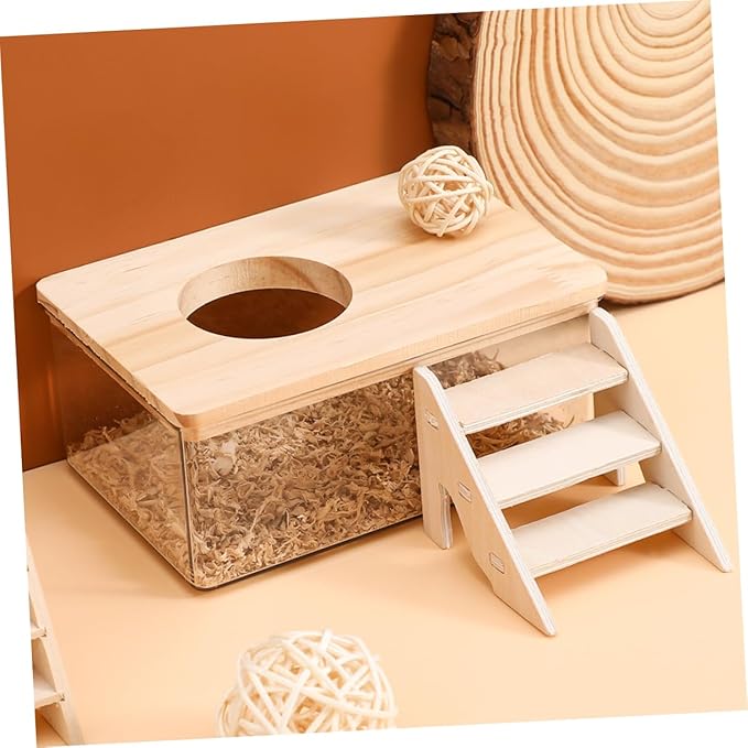 Yardwe Hamster Bathroom Bath Sand Box Ladder Chinchilla Dust Bath Container Storage Box for Hamster Accessories