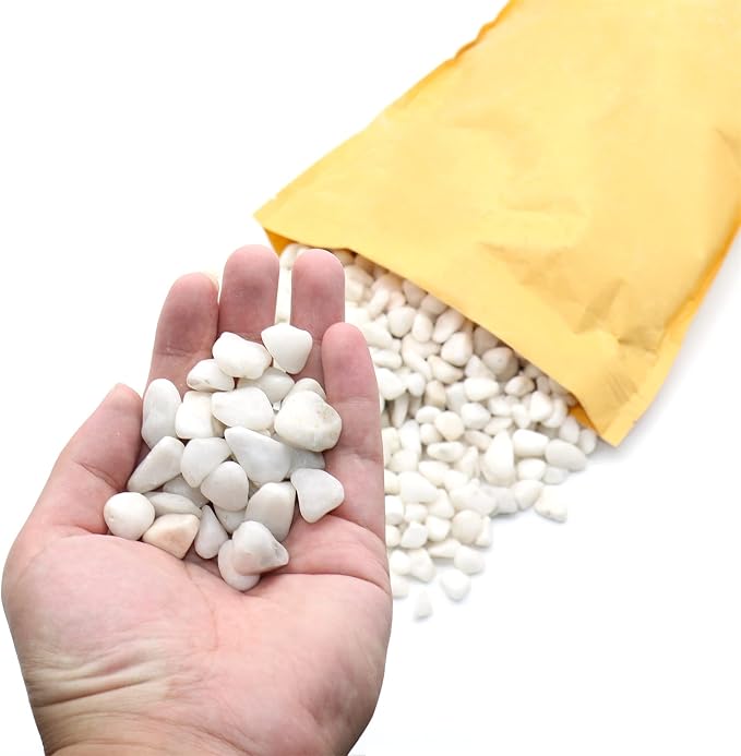 White Polished Rocks for Plants, Decorative Pebbles, 3/8 Inch, 5 lbs