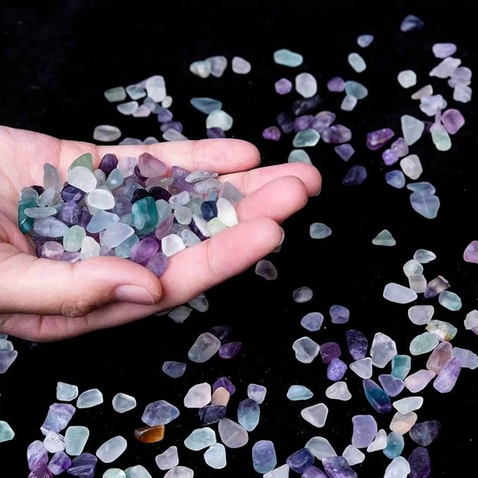 Erliway Rainbow Fluorite Crystal Chips Bulk for Vase Filler, 0.5 lb 7-9 mm | Natural Crushed Crystal Stone for Spell Jar, Aquarium Gravel, Reiki Healing Meditation, Jewelry Making, Resin Art, Home Décor