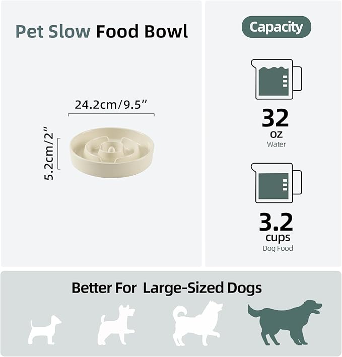 Havniva Ceramic 3.2 Cup Slow Feeder Dog Bowl for Large Dog, 9.5inch Puzzle Food Dish, Anti-Gulping, Stop Bloat, Preventing Choking (Single Bowl-Light Yellow)