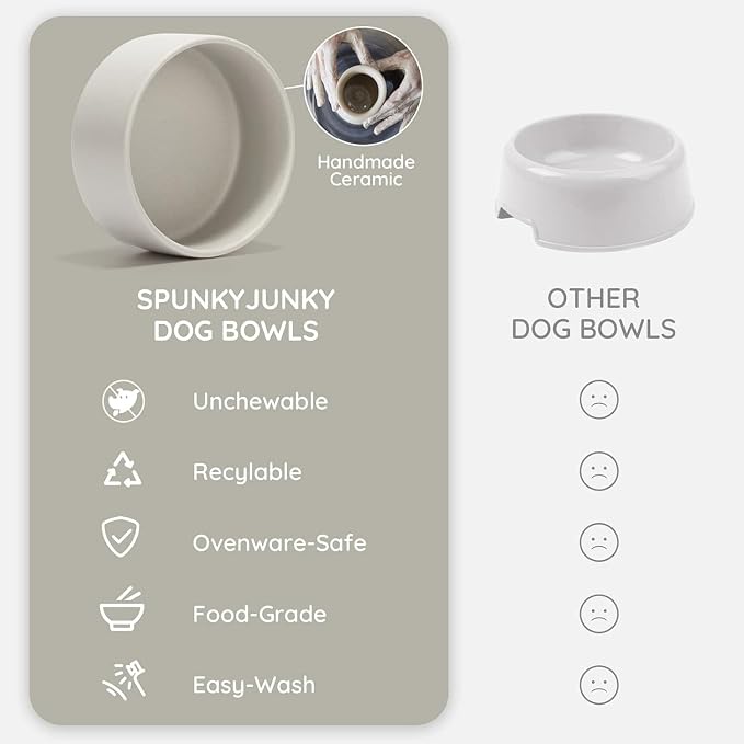 Elevated Ceramic Pet Bowls – Double Raised Food and Water Bowls for Dogs and Cats with Bamboo Stand, Gray Modern Non-Slip Dishwasher Safe Feeder Station
