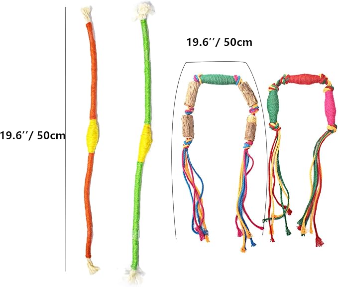 IUHKBH Silvervine Cat Toy, 4 Packs Colorful Chew Ropes with Silvervine Sticks and Refillable Natural Catnip Bag for Teeth Cleaning Safe Interactive Toy for Indoor Cat Kitten