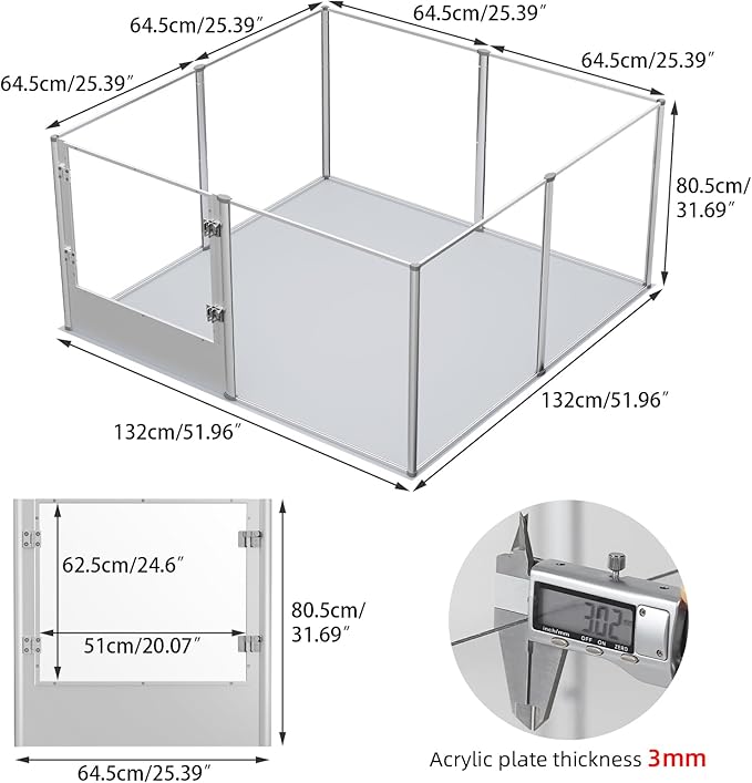BingoPaw Clear Dog Playpen Fence: 32” Extra Tall Indoor Doggy Acrylic Pen Made by Metal Frame - 52”x52” Transparent Pet Whelping Box with Waterproof Bottom