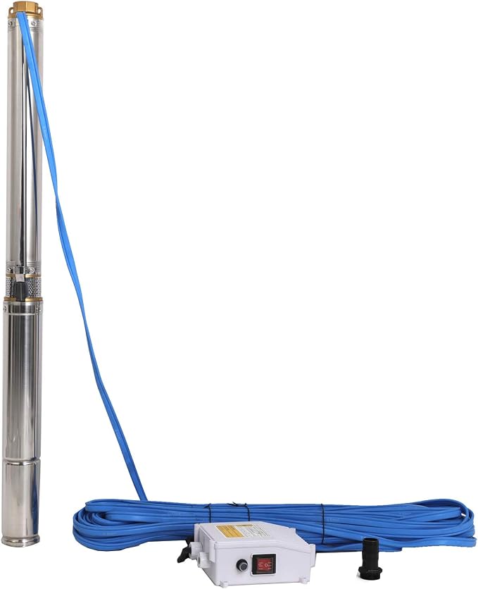 Submersible Pumps 2.5" OD Pipe 110V/60HZ 0.37KW 0.5HP Stainless Steel 1" Outlet Submersible Bore Pump Deep Well Pump with Control Box for Farm Irrigation