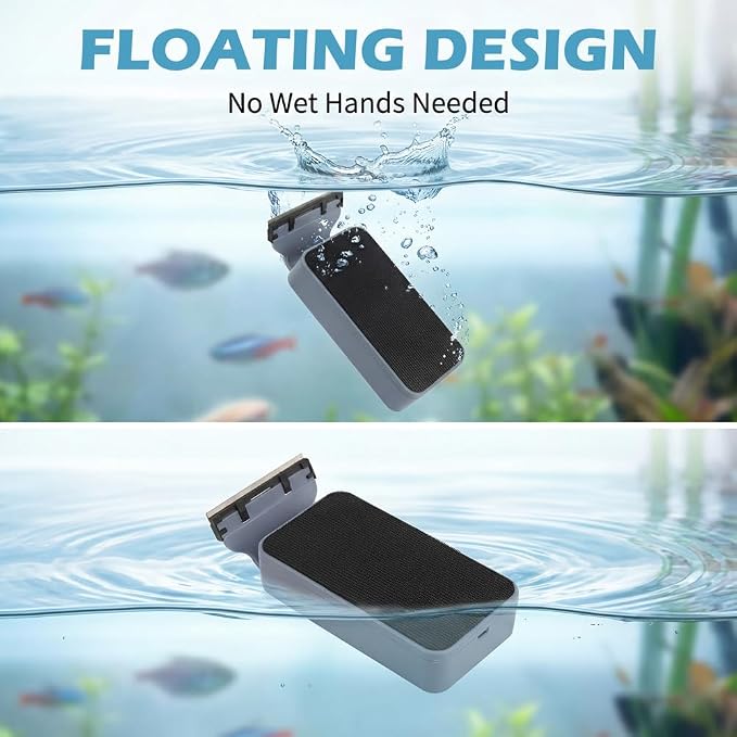 Aquarium Magnetic Glass Cleaner, Double-Side Algae Scraper | Floating Fish Tank Algae Scraper with Detachable Scraper for 0.2-0.6 Inch Thick Glass Aquariums Tank, Comfortable Grip Handle