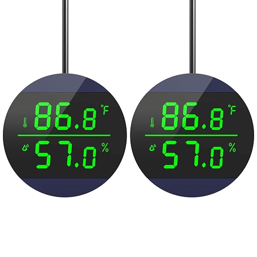 QZQ Reptile Thermometer and Humidity Gauge, Digital Display, 2-Pack Blue | LED Thermometer Hydrometer, Reptile Tank Accessories for Bearded Dragon, Crested Gecko, Snake, Lizard, USB Power Supply
