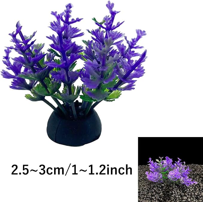 Aquarium Plant Fish Tank Decoration 20 Pieces Small/1" Tall Plastic Artificial Plant Goldfish Hide Mini Grass Set (Purple)