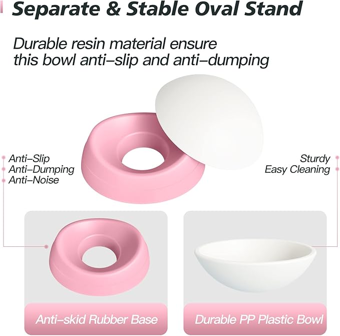 Elevated Cat Bowl, Adjustable Raised Slanted Food Bowl for Cats and Small Dogs, Wide Shallow PP Dish with TPR Non Slip Base, Whisker Friendly, 17 oz