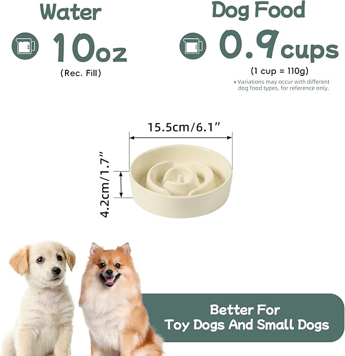 Havniva Ceramic 0.9 Cup Dog Bowl Slow Feeder for Small Dog, 6.1inch Pet Slow Feeder, Stop Bloat, Preventing Choking(1 Bowl-Beige)