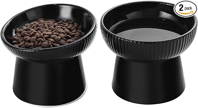 Elevated Cat Food Bowl, Ceramic Raised and Tilted Water Bowl, Whisker Fatigue Cat Bowls for Indoor Cats, Anti Vomiting and Protect Spines Pet Feeding Dishes for Kittens Small Dog, Heavy Non-Slip Base