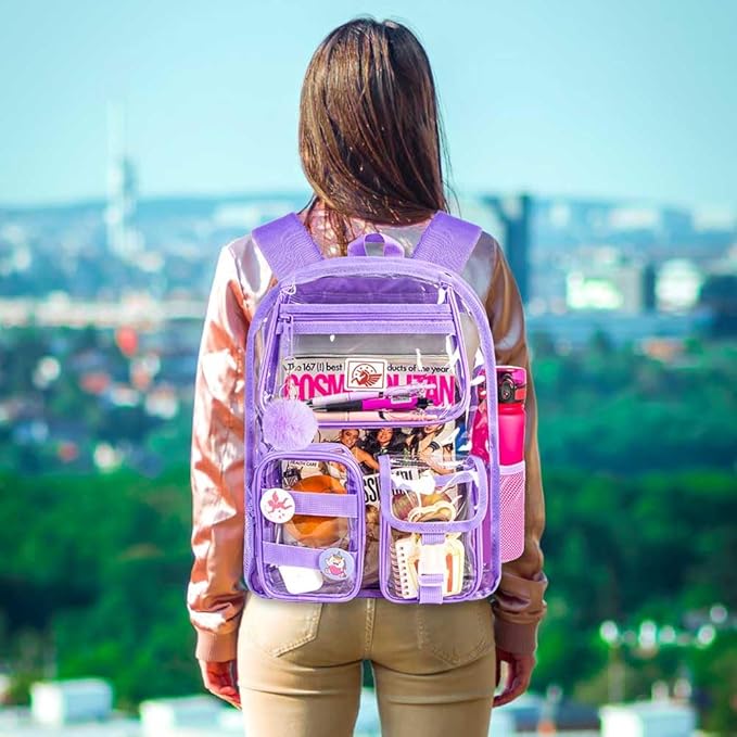 CCJPX 3Pcs Clear Backpack for Girls, School Transparent Bookbag, Heavy Duty See Through Backpacks for Teens Elementary