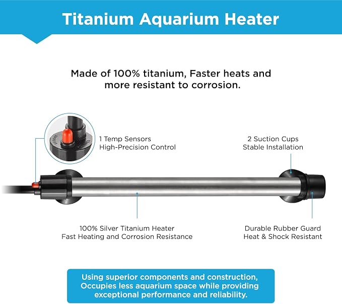 500W Titanium Aquarium Heater, Submersible Fish Tank Heater with Digital Display Temperature Controller, 0℃-40℃ Adjustable, Fast Heating for 65~95 Gal Saltwater Reef Fish Tank, MX-9016(500W)