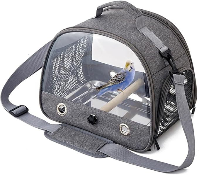 Portable Parrot Bag Bird Backpack with Perch for Birds Cage Side Window Foldable Samll Pet Travel Cage Bird Supplie J5j6 (Gray)