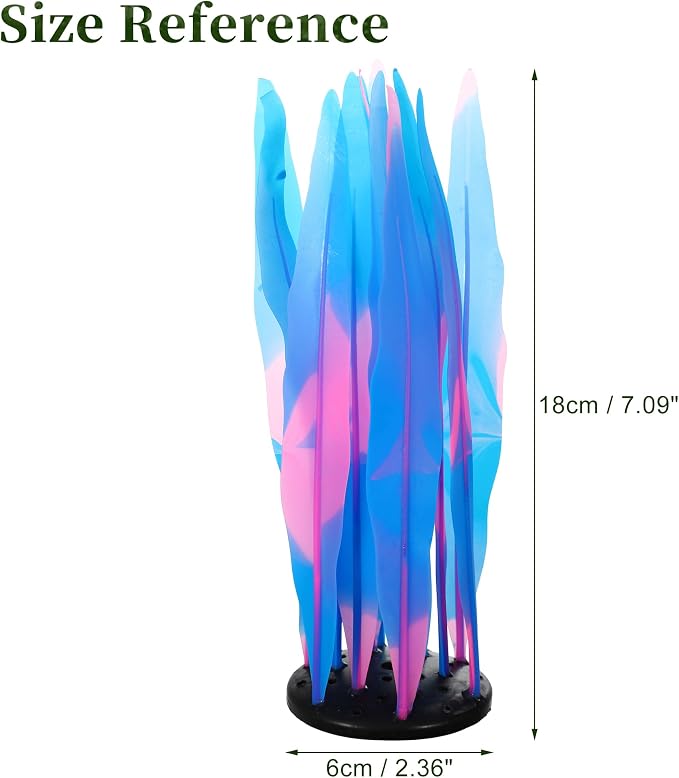 Aquarium Glowing Kelp Plant, Soft Silicone Glowing Decorations Blue 2pcs