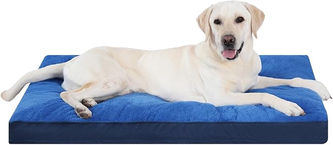 Dog Crate Bed Waterproof Deluxe Plush Dog Beds with Removable Washable Cover Anti-Slip Bottom Pet Sleeping Mattress for Large, Medium, Jumbo, Small Dogs, 35 x 22 inch, Navy
