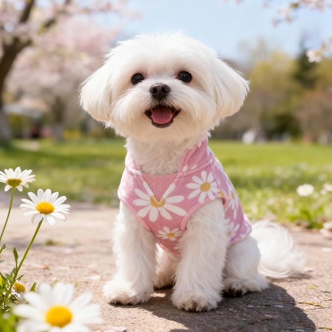 BEAUTYZOO Dog Fleece Vest Sweater Winter Jacket for Small and Medium Dogs with D-Ring Leash Cold Weather Coat Hoodie for XS S M Dogs Boy or Girls,Pink Daisy XS