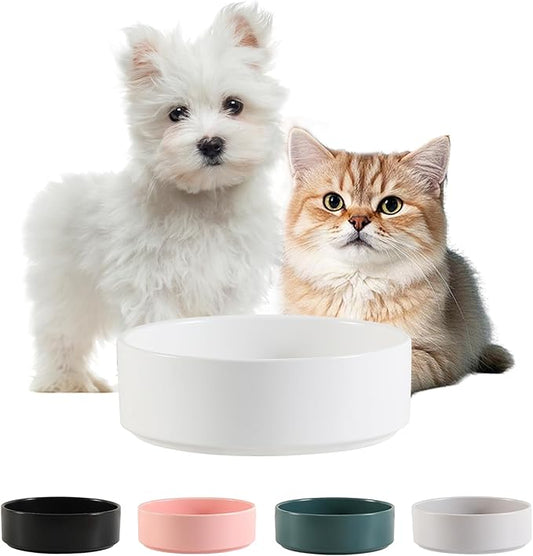 Ceramic Dog Bowl for Food and Water - Pet Feeder Bowl for Small to Medium Dogs and Indoor Cats - Heavy Ceramic Feeding Dish with Non Slip Base - Dishwasher & Microwave Safe - 6 Inch - 2.1 Cups - White