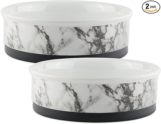 Bone Dry Pet Bowl Collection Ceramic Set, Small, Marble, 2 Count White