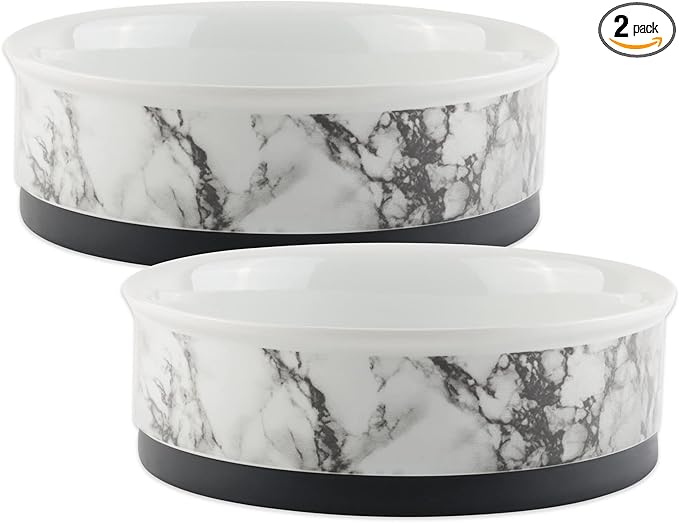 Bone Dry Pet Bowl Collection Ceramic Set, Medium, Marble, 2 Count White