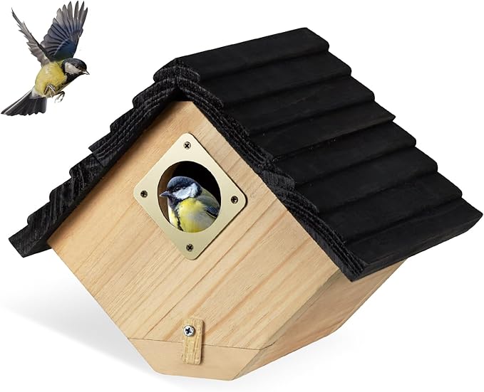 NATUREYLWL Bird House for Outside, Outdoor Bird Houses for Bluebirds, Finches & Cardinals, Wooden Birdhouse with Easy Clean Design, Hanging Birds Nest Box for Garden Decoration (8.6 x 5.9 x 7 Inch)