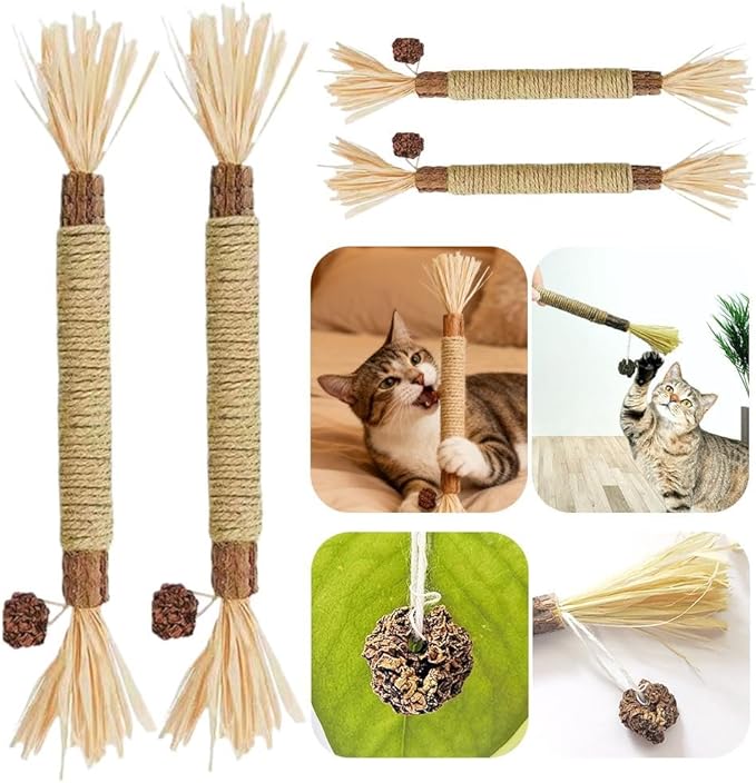 4Pcs Silvervine Sticks for Cats,Cat Chew Stick Toys,Natural Silvervine Sticks Interactive Toy for Cat Teeth Cleaning and Dental Care