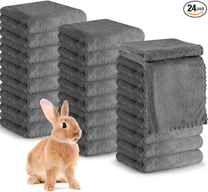Newwiee 24 Pcs Guinea Pig Fleece Bedding Blankets Bulk Washable Small Animal Fleece Cage Liners Pet Wash Cloth Sleeping Mat Cover for Hamster Chinchilla Rabbit Hedgehog(14 x 30 Inch,Gray)