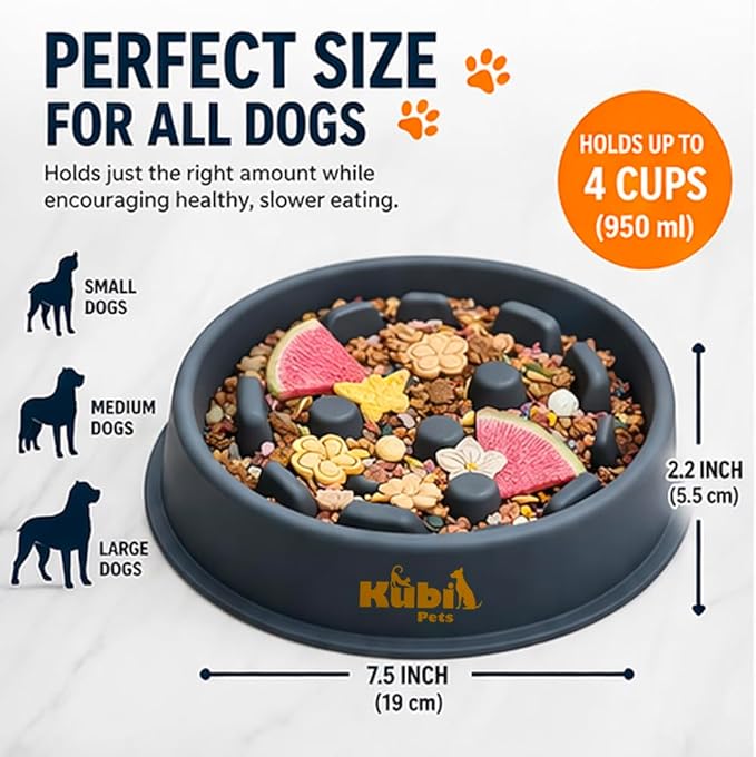 Slow Mo Bowl | Slow Feeder Dog Bowl for Fast Eaters, Improves Digestion & Reduces Bloating, Fun Interactive Design, & Dishwasher Safe | Kubi Pets