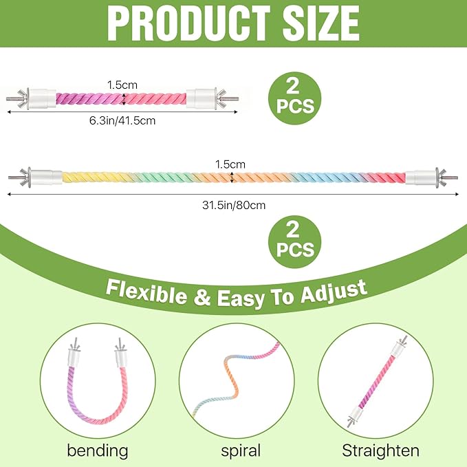 4 Pcs Bird Rope Perches, Bendable Climbing Rope Bird Cage Accessories, Fun Climbing Toy for Parrots, Parakeet, Cockatiels, Lovebirds, Budgies