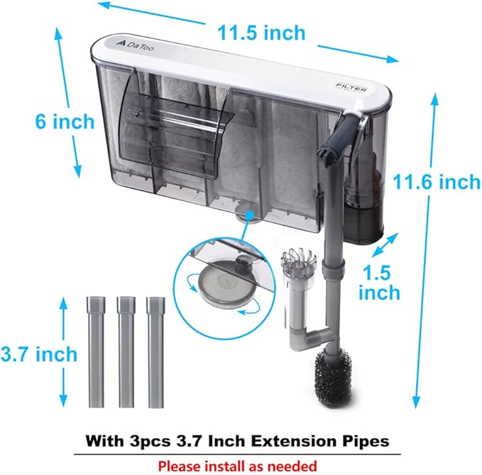DaToo Aquarium Hang On Filter Small Fish Tank Hanging Filter Power Waterfall Filtration System for 30 to 40 Gallon Aquariums