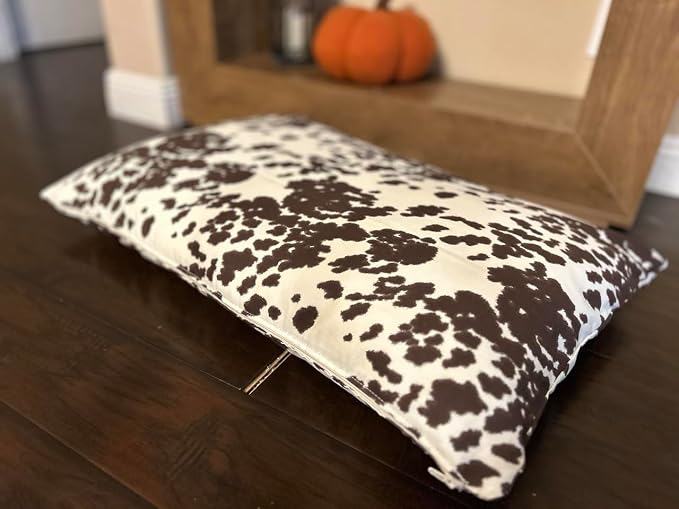 Natural Cotton Canvas Dog Bed – Raw Cotton Filled Pet Cushion Insert, Breathable Eco-Friendly Dog Mattress, Durable Washable Cover with Zipper (Cow Print Brown White, X Large 53"x36"x5")