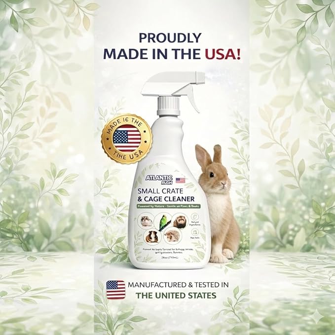 Atlantic Rush Small Animal Cage Cleaner Spray- 24oz Bottle Cage and Crate Cleaner for Guinea Pig, Hamster, Rabbit, Ferret, & Birds- Cage Cleaning Supplies Odor Eliminator (2)
