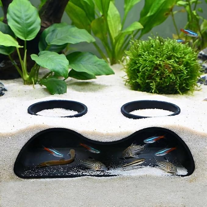 Aquarium Underground Tunnel Cave Fish & Shrimp Under Gravel Tunnel Aquarium Cave Hideout Shrimp and Fish Hiding Caves Shrimps Hideout(Size:Double Holes)