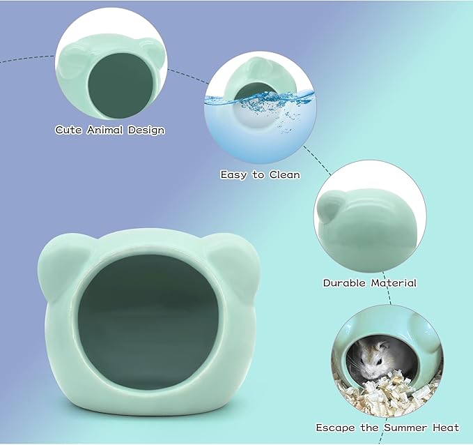 Ceramic Hamster House, Cute Animal Shaped Hamster Cave, Summer Cool Small Animal Hideout Habitat Decor for Dwarf Hamsters (Purple)
