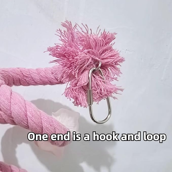Bird Toys, Rope Perch for Parrots, 39.3 Inches Long, Brightly Colored Handmade Chew Toy, Spiral Design Bird Cage Climbing Rope for Lovebird Conure Quaker Budgie Cockatiel (Pink)