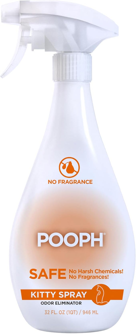 POOPH Kitty Odor Eliminator Spray 32oz Fragrance Free Cat Odor Remover for Urine Poop Pee Litter Box Deodorizer for Furniture Bedding and Carpet