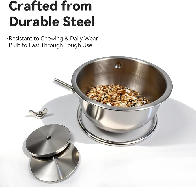 AOTU Dog Bowls Water Bowl for Dog Crate Cat Bowls Stainless Steel Food or Water Bowl with Clamp Holder No-Fall Design, Rust-Resistant, for Dogs, Cats, Hamster, Parrot, Bunny Small Animal Water Bowl