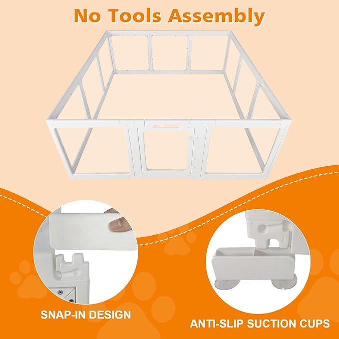 Clear Acrylic Plastic Dog Playpen with Door, 23.6"H Transparent DIY Puppy Cat Pet Play Pen, Modular Fence for Dog, Cat, Pig, Rabbit, Ferret, Easy Assemble Dog House Crate Kennel Whelping Cage