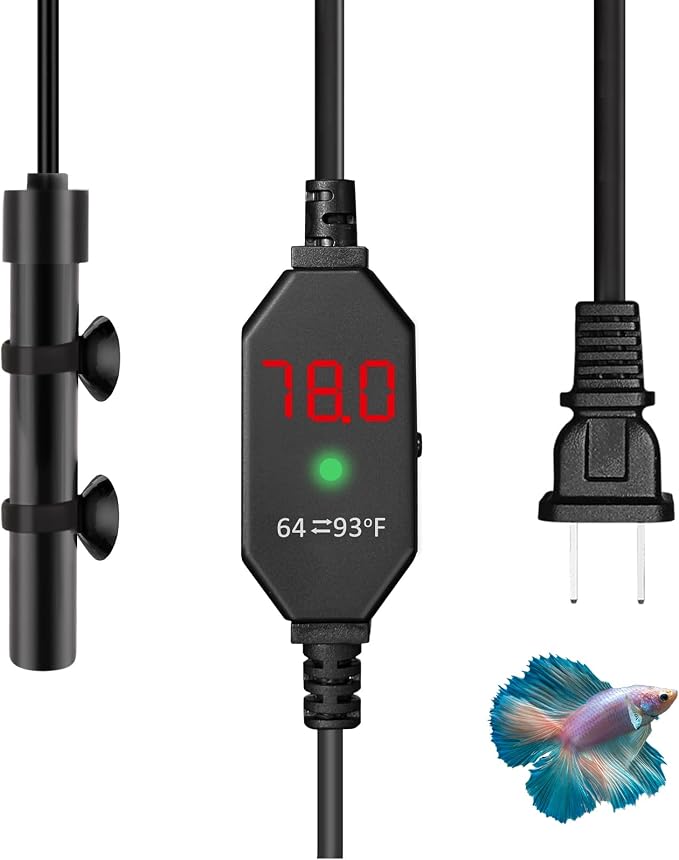 Small Submersible Aquarium Heater, Adjustable Mini Fish Tank Heater 15W 25W 50W with External Temperature Controller, Digital Display, Alumina Ceramic, for 3/5/10 Gallons (15W)