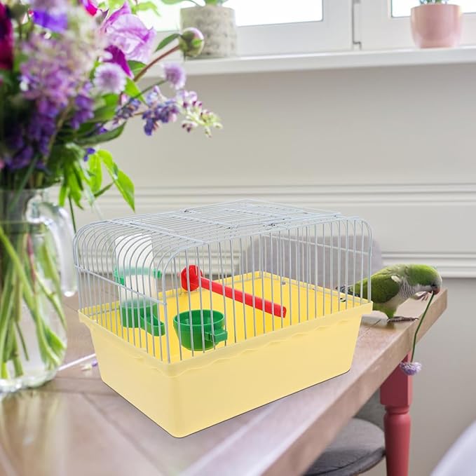Toddmomy Portable Bird Cage with Waterer Food Box and Perch Lightweight Spacious Travel Bird Carrier for Parakeets Lovebirds 9.25X6.49X6.37 Inch