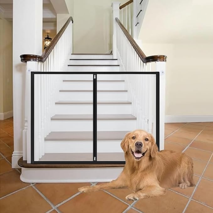 32" H x 44" W Dog Screen Mesh Gate Portable Puppy Safety Fence No Drilling Dog Gates Indoor Outdoor Pet Safety Guard Essentials for Stairs Doorways Deck Porch Hallways Patio