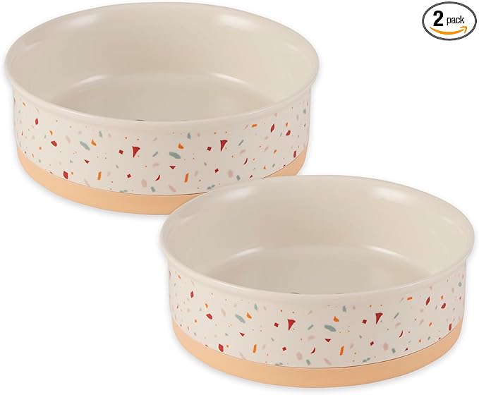 Bone Dry Ceramic Food Bowls, Non-Slip & Dishwasher Safe, Large Set, 7.5x2.4 Terrazzo
