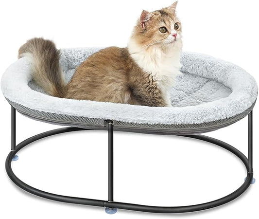 Zoratoo Elevated Cat Hammock Bed for Indoor Cats, Fluffy Warm Cuddle Cats Bed with Detachable Pad Bed Cover, Portable Pet Bed Raised Cuddler for Sleeping Kittens, Small Dog, Oval Cat Hammock Grey