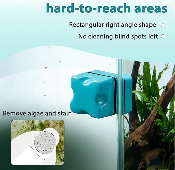 MiOYOOW Magnetic Fish Tank Cleaner, 3PCS Dual-Surfaces Mini Aquarium Algae Scraper Brush with Rectangular Right-Angle Design for Glass Freshwater Saltwater Tank