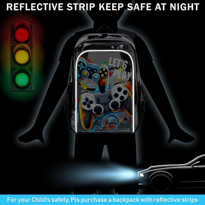 KLFVB 3PCS Clear Backpack for Girls and Boys, Kids See Through Backpacks Stadium Approved, Transparent Bookbag for Elementary