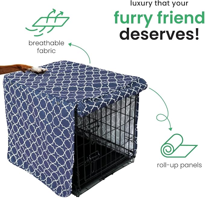 Molly Mutt Romeo & Juliet Dog Crate Cover, 100% Cotton Canvas Cover with 2 Roll-Up Panels, Ideal for Dog or Cat Crate, Durable, Washable, and Free of Harmful Chemicals, 36" x 24" x 27"
