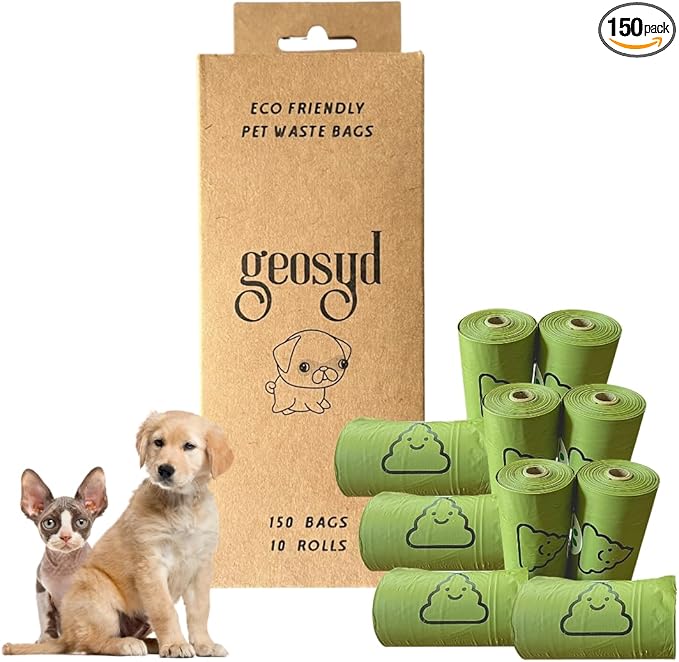 Eco-Friendly Dog Poop Bags, Cat Litter Bags, (150 Bags), Dog Poop Bags Rolls, Poop Bag Refill, Dog Waste Bags, 10 Rolls (Unscented)