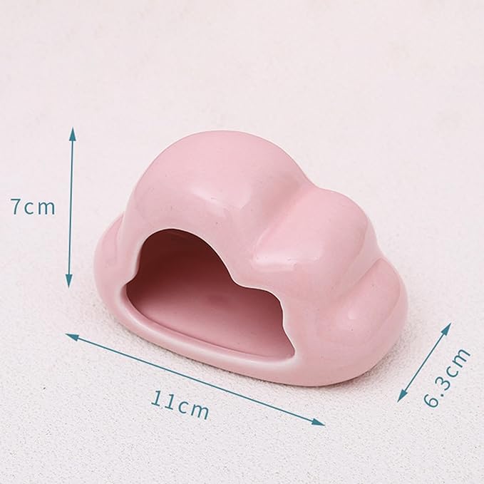 Hamster Hideout Ceramic Hamster House Pet Nesting Hut Summer Cooling Cabin Hamster Nest Pet Cage Decor for Critter Lemmings Chinchilla Playing (Pink)