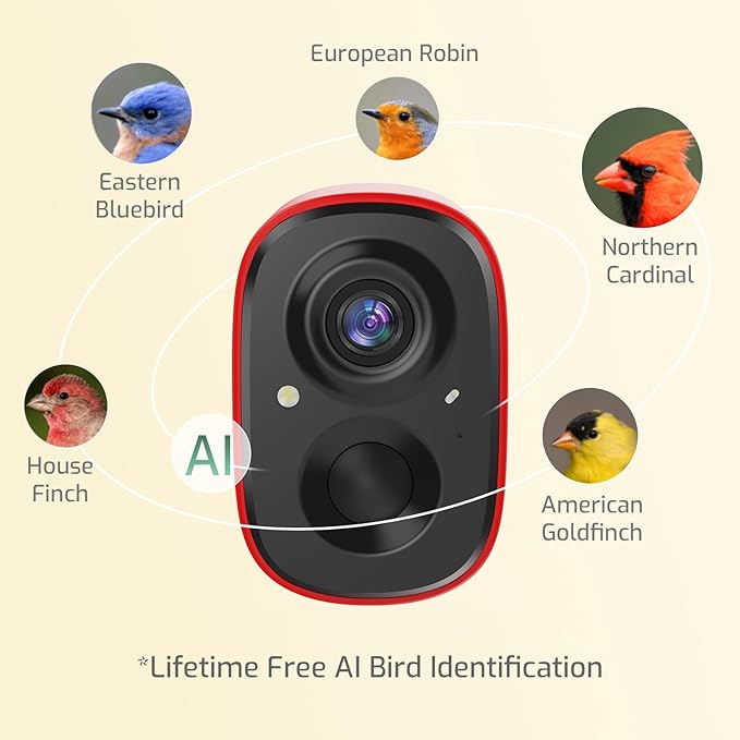Smart Bird Feeder Camera with Vivid 2.5K Color Night Vision, Free AI Bird Identifier, Durable Squirrel-Resistant Metal Body, Solar Powered, Outdoor Gift for Mom Dad Birds Lovers