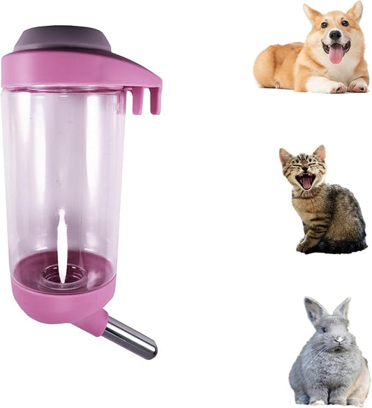 Dog Crate Water Bottle - 12 oz No Drip Kennel Pet Water Dispenser, Easy-to-Use Cage Water Bottle for Dogs, Cats, Small Animals, 350ML, Pink