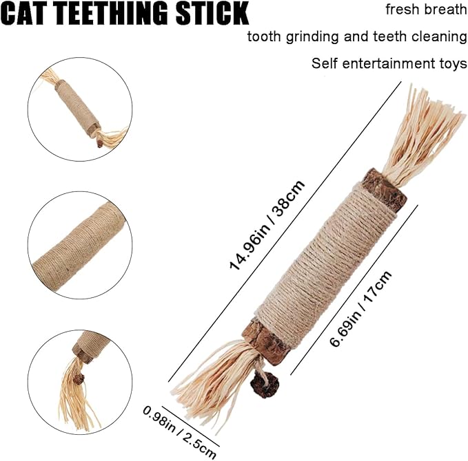 Natural Silvervine Dental Sticks, Silver Vine Sticks Cats with Raffia, Chew Sticks for Cats, Cat Chew Rope for Enrichment Pet Supplies, Calm Cat Boring (Large-2PCS)